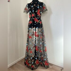 LuLaRoe Black Maxi Dress with Red and Blue Floral Embroidery